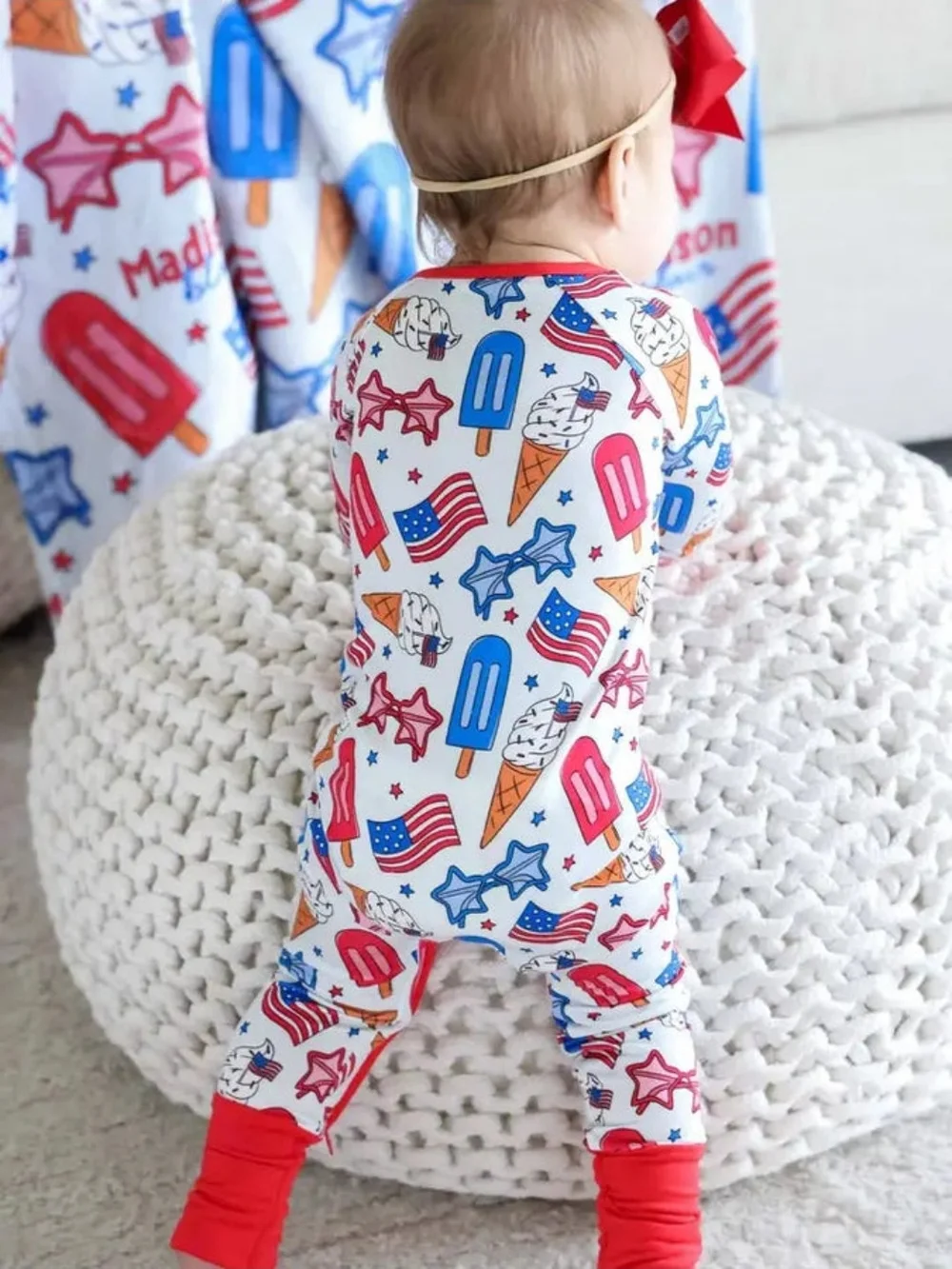 Caden Lane Red White & Cool Bamboo Footie Pj - 12-18 Months Patriotic Print NWT